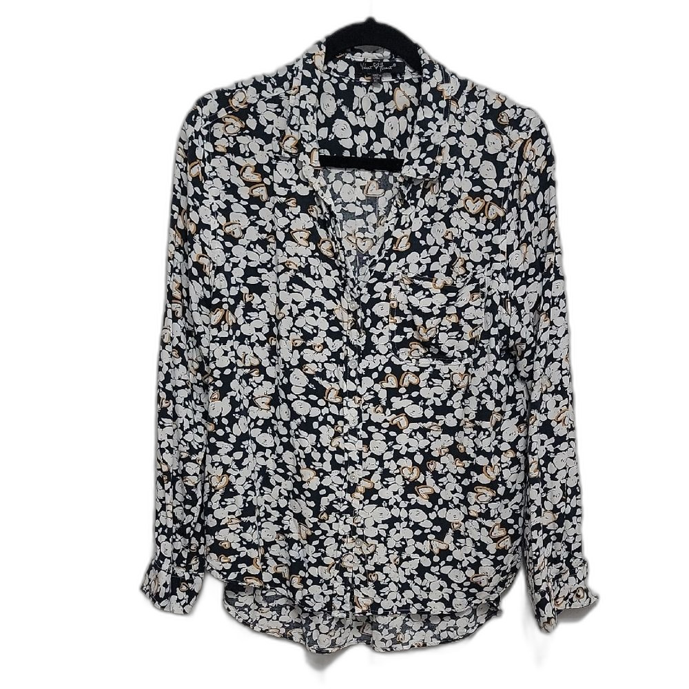 Velvet Heart Floral Blouse - Black, White, and Tan